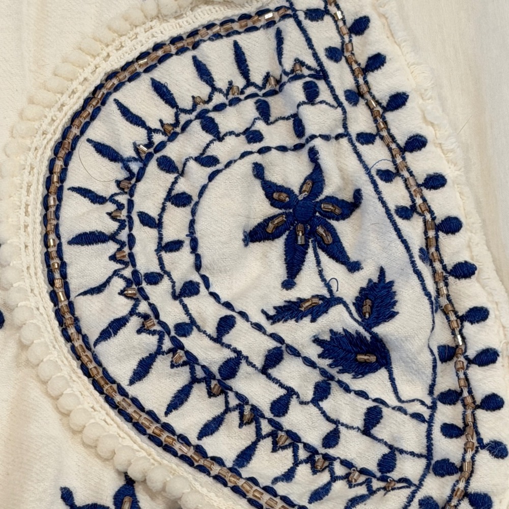 Mango MNG White Embroidered Beaded Boho Celestial Vest Cotton Navy Blue Large - Picture 7 of 8